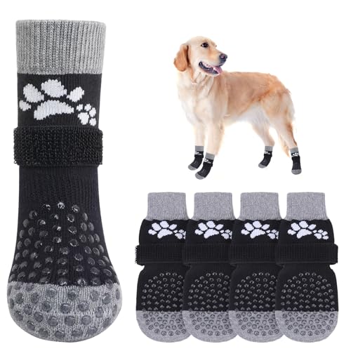 SCENEREAL Rutschfeste Hundesocken gegen Lecken von Pfoten für Hartholzböden, Stiefel und Pfotenschutzschuhe für heiße/kalte Gehwege mit Greifern, doppelseitige Griffe für kleine, mittelgroße und große von SCENEREAL