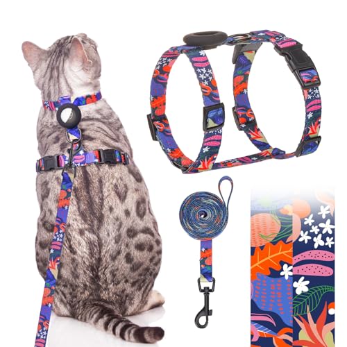 SCENEREAL Katzengeschirr und Leine, ausbruchsicher, mit Airtag-Halter, Marineblau von SCENEREAL