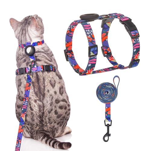 SCENEREAL Katzengeschirr und Leine, ausbruchsicher, mit Airtag-Halter, Marineblau von SCENEREAL