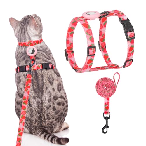 SCENEREAL Katzengeschirr und Leine, ausbruchsicher, mit Airtag-Halter, verstellbares Geschirr für Kätzchen, große Katzen, für Spaziergänge, drinnen und draußen, verstellbar, weiche Streifen, für von SCENEREAL