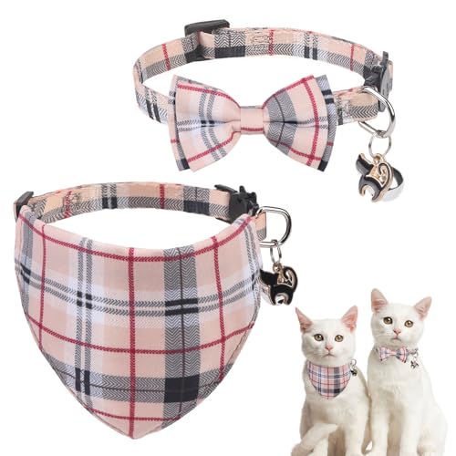 SCENEREAL Katzenhalsband mit Schleife, kariert, Beige von SCENEREAL