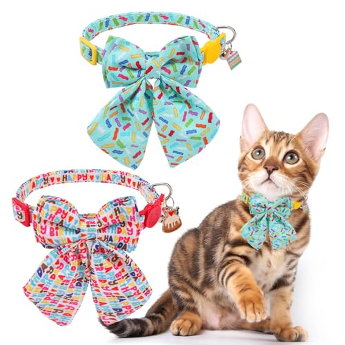 SCENEREAL Katzenhalsband mit großer Schleife, 2er-Pack, Geburtstag von SCENEREAL