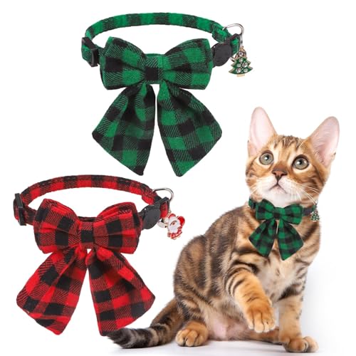 SCENEREAL Katzenhalsband mit großer Schleife, 2er-Pack, Weihnachten von SCENEREAL