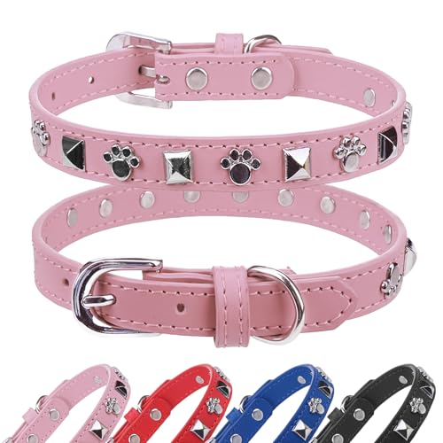 SCENEREAL Niet Hundehalsband aus Leder, Rosa, Größe S von SCENEREAL