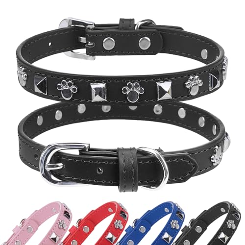 SCENEREAL Hundehalsband aus Leder für kleine und mittelgroße Hunde mit Nieten, verstellbares Hundehalsband mit Nieten, niedliches Hundehalsband für Haustiere, Jungen, Mädchen, Kätzchen, Katzen, von SCENEREAL