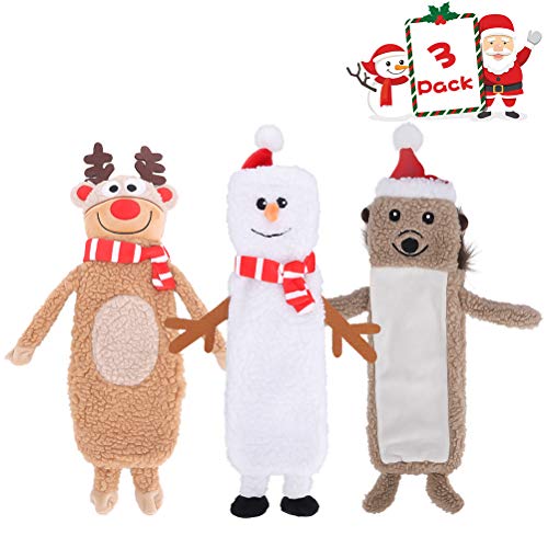 SCENEREAL No Stuffed Christmas Dog Squeaky Plush Toy 3 Pack - Christmas Element Model, Elk, Hedgehog, Snowman, Pet Chew Plush Toy with Squeaker Inside, Fit for Dogs Puppies von SCENEREAL