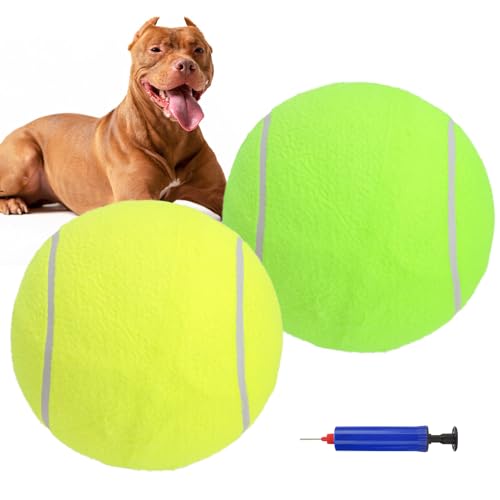 SCENEREAL Riesiger Tennisball für Hunde, 2 Stück, 24,1 cm, aufblasbare Hundespielzeugbälle für kleine, mittelgroße und große Hunde, lustiger interaktiver Sportball für Indoor-Outdoor-Training, Gelb von SCENEREAL