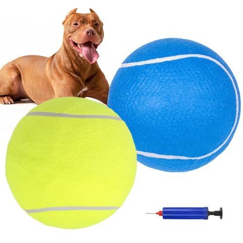 SCENEREAL Riesiger Tennisball für Hunde, 2 Stück, 24,1 cm, aufblasbare Hundespielzeugbälle für kleine, mittelgroße und große Hunde, lustiger interaktiver Sportball für drinnen und draußen, Training, von SCENEREAL