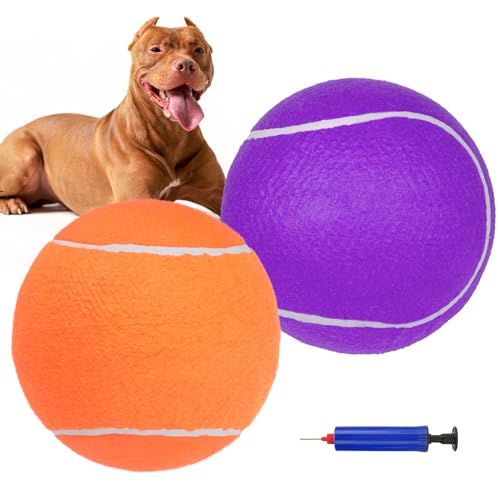 SCENEREAL Riesiger Tennisball für Hunde, 2 Stück, 24,1 cm, aufblasbare Hundespielzeugbälle für kleine, mittelgroße und große Hunde, lustiger interaktiver Sportball für drinnen und draußen, zum von SCENEREAL