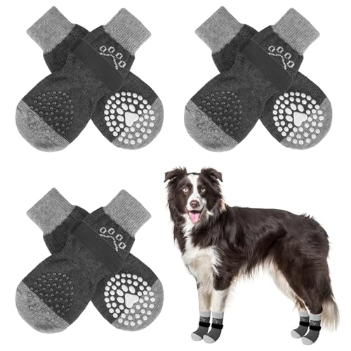 SCENEREAL Rutschfeste Hundesocken, Hundeschuhe für heißen Gehweg, 3 Paar, doppelseitige Griffe, Pfotenschutz für Hartholzböden, für den Innenbereich, verhindert Lecken für kleine, mittelgroße und von SCENEREAL