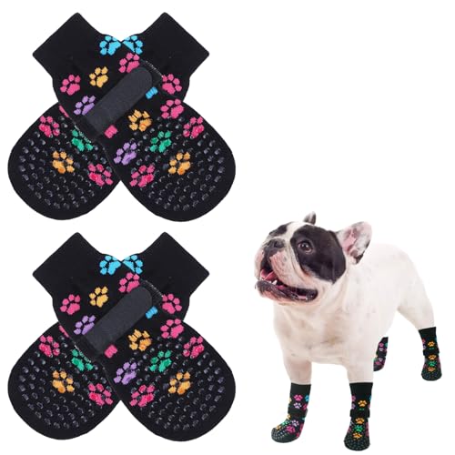 SCENEREAL Rutschfeste Hundesocken für kleine, mittelgroße und große Hunde, Pfotenschutz mit Greifern, 4 Packungen für ältere Hunde, Hundeschuhe für Hartholzböden, um Kratzer zu verhindern, Hundeschuhe von SCENEREAL