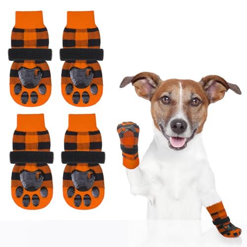 SCENEREAL Rutschfeste Hundesocken für kleine, mittelgroße und große Hunde, Pfotenschutz mit Griffen, 4 Packungen, Hundeschuhe für Hartholzböden, Hundeschuhe gegen Lecken von SCENEREAL