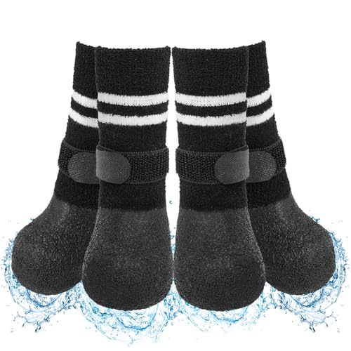 SCENEREAL Rutschfeste Hundestiefel und Pfotenschutz, weiche und warme verdickte Wintersocken für Hunde, gegen Lecken, Hundeschuhe für kalten Gehweg und Hartholzböden, Traktionskontrolle für kleine, von SCENEREAL