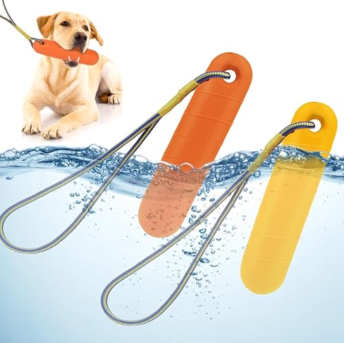 SCENEREAL Schwimmendes Hundespielzeug zum Wasserholen, 21,6 cm, Wasserspielzeug für mittelgroße und große Hunde, robust, interaktiv, 2 Stück, Apportier-Stoßstangen mit strapazierfähigem Seil für von SCENEREAL