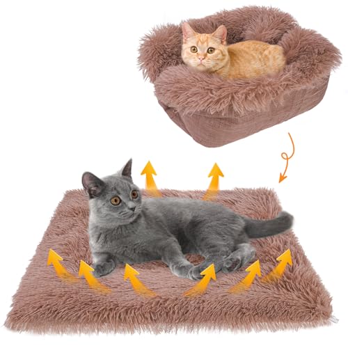 SCENEREAL Selbstwärmendes Katzenbett, beheizte Katzenbettmatte für Katzen, kleine Hunde, 2-in-1, weicher Plüsch, waschbare Haustierunterlage für drinnen und draußen, Kätzchen, Welpen, Braun, 61 x 50,8 von SCENEREAL