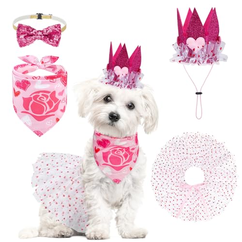 SCENEREAL Valentinstags-Hundehalstücher mit Kleid, Hut und Halsband von SCENEREAL