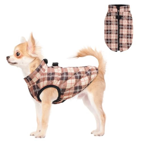 SCENEREAL Warme Hundejacke mit integriertem Geschirr für kleine und mittelgroße Hunde, wasserdichter Hundemantel für kaltes Wetter, mit Reißverschluss, Fleece-Pufferweste, winddichte Schneekleidung von SCENEREAL