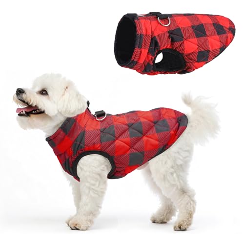 SCENEREAL Warme Hundejacke mit integriertem Geschirr für kleine und mittelgroße Hunde, wasserdichter Hundemantel für kaltes Wetter, mit Reißverschluss, Fleece-Pufferweste, winddichte Schneekleidung von SCENEREAL