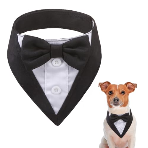 SCENEREAL Weihnachtliches Hunde-Smoking-Bandana mit Fliege, Büffelrot kariert, Halloween-Kostüm, formelles Outfit für kleine, mittelgroße Hunde und Katzen, verstellbares Weihnachts-Haustierhalsband, von SCENEREAL