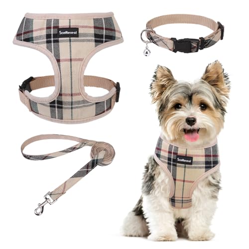 SCENEREAL Welpengeschirr mit Leine, Halsband-Set für kleine und mittelgroße Hunde, Beige, XS von SCENEREAL