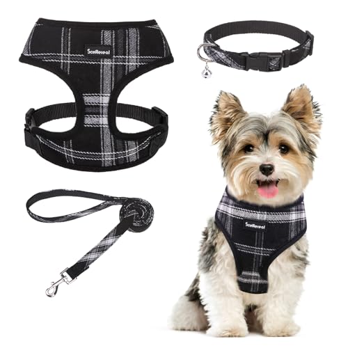 SCENEREAL Welpengeschirr mit Leine, Halsband-Set für kleine und mittelgroße Hunde, Schwarz, Größe S von SCENEREAL