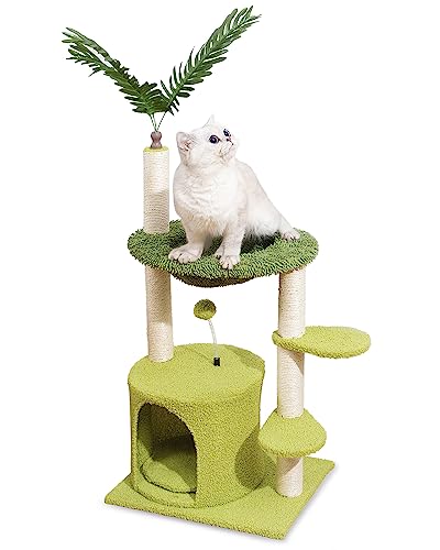 Katzenbaumhaus, 80 cm Katzenbaum Kleiner Katzenturm mit Gemütlicher Höhle und Hängematte, Sisal-Kratzbaum und interaktiver Ball für Indoor-Katzen von SCHITEC