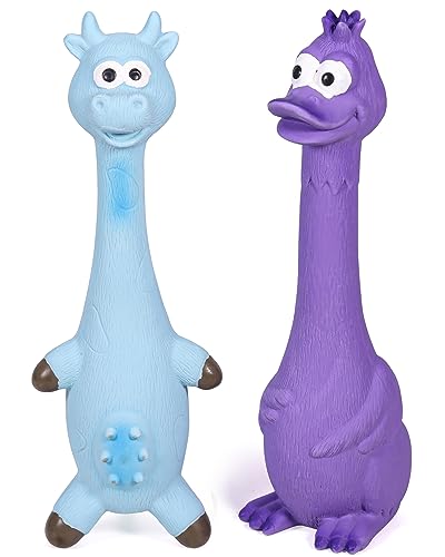 SCHITEC Quietschendes Hundespielzeug, 2 Pack Squeak Latex Spielzeug mit interaktivem Squeaker, Squeak Gummi Ente Huhn für Mittlere Kleine Hunde von SCHITEC