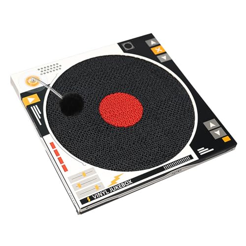 Vinyl-Schallplattenspieler Katzenkratzer – Karton Katzenkratzpad Katze DJ Kratzbrett Katze Spaß Spielspielzeug haften an der Wand 35,1 cm (schwarz) von SCSFCVIUS