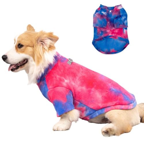 Modische Hunde-Sweatshirt-Jacke, Batikfärbung, warme Kleidung (Blau-1, L) von SDFFEA