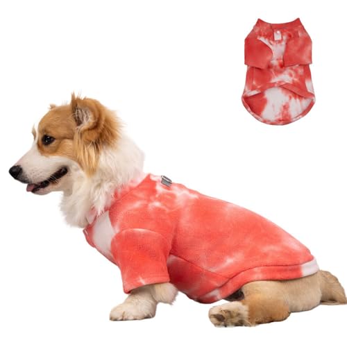 Modische Hunde-Sweatshirt-Jacke, Batikmuster, warm, Größe L (Rot, L) von SDFFEA