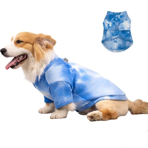 Modische Hunde-Sweatshirt-Jacke mit Batikfärbung, warme Kleidung (Blau, Größe M) von SDFFEA