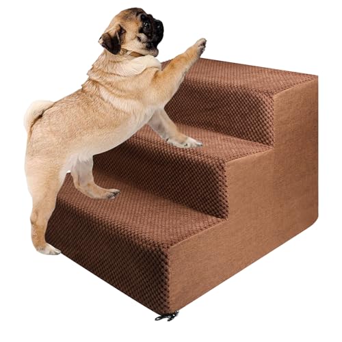 Hundetreppe für Bett Sofa Boxspringbett, Tiertreppe für kleine ältere Hunde und Katzen, Abnehmbarer waschbarer Bezug rutschfest, Haustiertreppe für sichere Nutzung (3 Stufen Hundetreppe) von SDLDEER