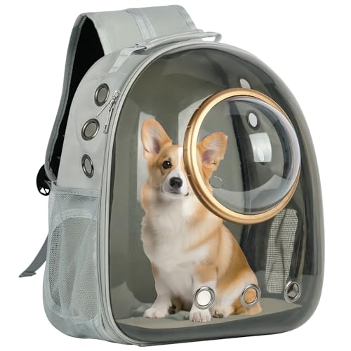 Katzenrucksack Haustier Raumkapsel, Katzen Hunde Rucksack Transparent Atmungsaktive Katzentransportbox, für 5kg Haustiere Katzen Transporttasche Katzen Rucksack für Wandern und Camping (grau) von SDLDEER