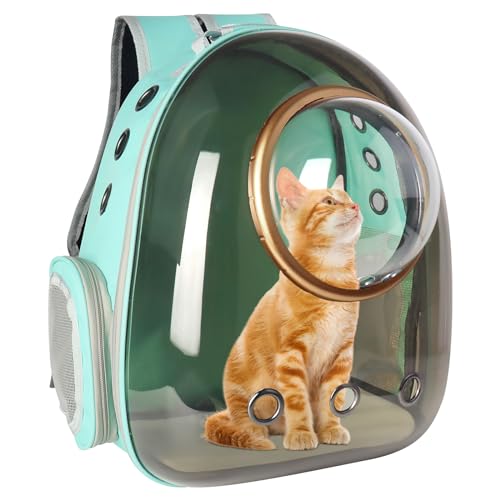 Katzenrucksack Haustier Raumkapsel, Katzen Hunde Rucksack Transparent Atmungsaktive Katzentransportbox, für 5kg Haustiere Katzen Transporttasche Katzen Rucksack für Wandern und Camping (grün) von SDLDEER