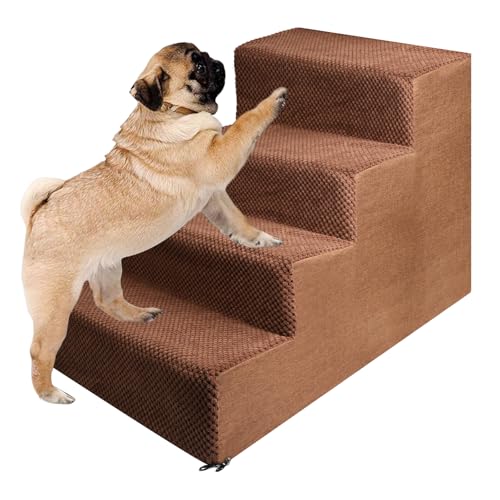 SDLDEER Haustiertreppe für Kleinen Hunde, 4 Stufen 44cm Hoch Waschbar Hunde Treppen, rutschfest Wasserfest Hundetreppe Katzentreppe mit Abnehmbarem,Waschbarem, Tragbar von SDLDEER