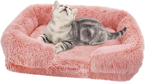 SDYQD Katzensofa Waschbar, Flauschige Hundebetten für kleine Hunde, quadratische Katzenbetten für Indoor-Katzen, beruhigendes Haustierbett, Plüsch, flauschiges Katzenbett, abnehmbare waschbare Betten von SDYQD