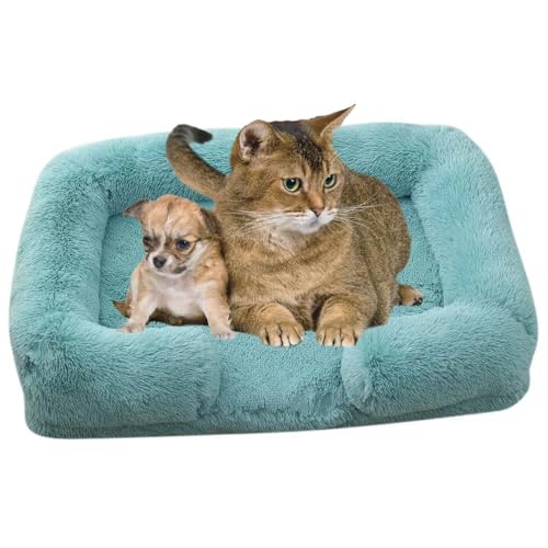 SDYQD Katzensofa Waschbar, Flauschige Hundebetten für kleine Hunde, quadratische Katzenbetten für Indoor-Katzen, beruhigendes Haustierbett, Plüsch, flauschiges Katzenbett, abnehmbare waschbare Betten von SDYQD