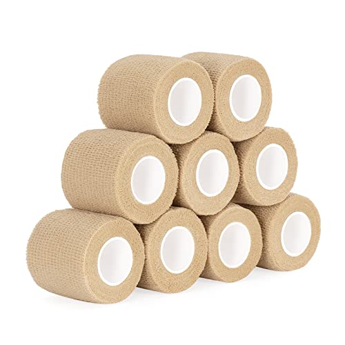 9 Roll Selbstklebender Verband 5cm x 4,5m Haftbandage Selbsthaftende Bandage Pet Vet Wrap für Katze, Hund, Pferd Kohäsive Bandage Elastische Binde Handgelenke Cohesive Pflasterverband (Hautfarbe) von SEADESKY