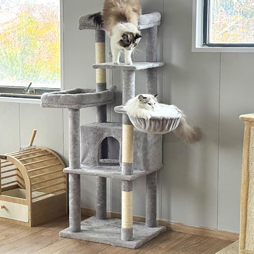 Katzenbaum, Mehrstufiger Großer Katzenbaumturm, Mit Hängematten/gemütlichen Pussycat-barchen/sisal-kratzern/pet House, für Innenkätzchen/größere Katze Gray von ＳＥＡＦＩＯＺ