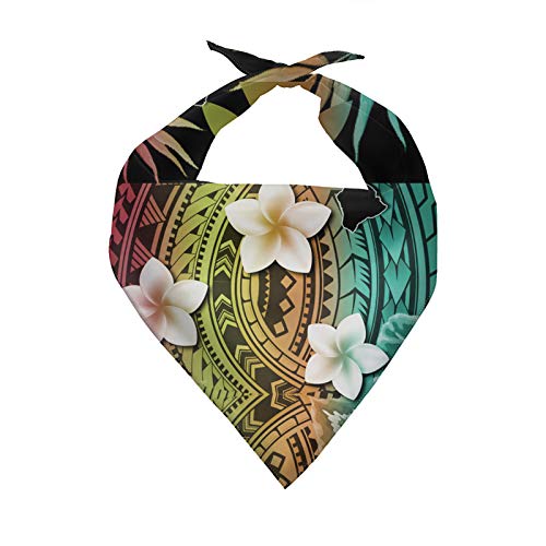 SEANATIVE Hundehalstuch mit hawaiianischem Plumeria-Blumenmuster, Polynesisches Hunde-Lätzchen, waschbar, Dreieckstuch von SEANATIVE