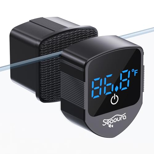 SEAOURA 2-in-1 magnetischer Reiniger für Aquarien, mit digitalem Aquarium-Thermometer, Mini-Magnetbürste nur für Glasaquarien, winziger Magnetreiniger, schwimmendes Reinigungswerkzeug für 3,5 - 10 von SEAOURA