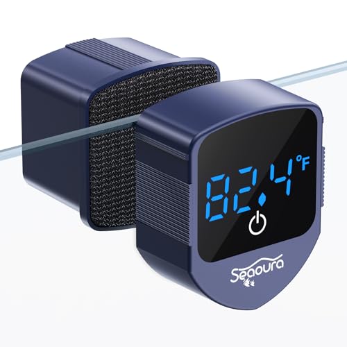 SEAOURA Magnetischer Reiniger für Aquarium, mit Thermometer, Mini-Magnetbürste für Glasaquarien, winziger Magnetreiniger, schwimmendes Reinigungswerkzeug, Algenschaber (nur für Glasaquarien) (blau) von SEAOURA