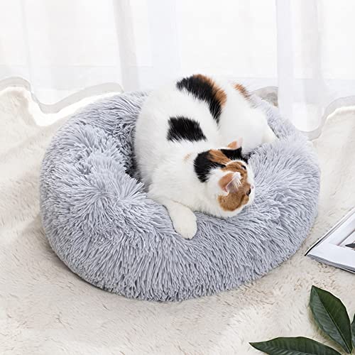 Donut-Katzenbett für drinnen und draußen, Plüsch-Hundebett für kleine, mittelgroße Haustiere, selbstwärmendes, rundes Welpensofa, Kunstfell, rutschfeste Unterseite, verbessert das Schlafbett von SEDOXX