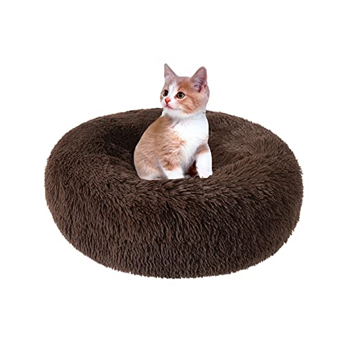 SEDOXX Angst Hunde- und Katzenbett Donut-Kätzchenbett für mittelgroße und kleine Katzen, flauschiges Katzenbett, weiches Plüschkissen, waschbares Haustierbett, beruhigendes Haustiernest, 100 cm, Braun von SEDOXX