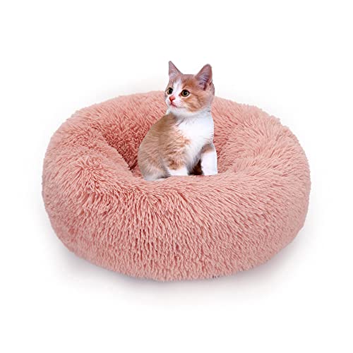 SEDOXX Angst Hunde- und Katzenbett Donut-Kätzchenbett für mittelgroße und kleine Katzen, flauschiges Katzenbett, weiches Plüschkissen, waschbares Haustierbett, beruhigendes Haustiernest, 40 cm, Rosa von SEDOXX