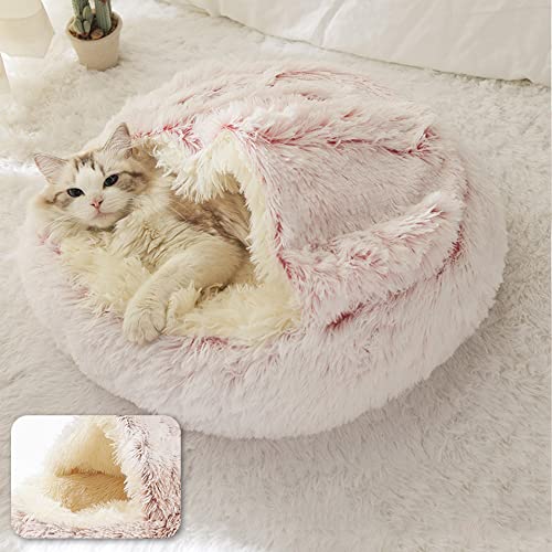 SEDOXX Beruhigendes Plüschbett Kätzchenbett Katzenbett Anti-Angst-Schlafsack flauschig für mittelgroße und kleine Hunde, weiches Donut-Kuschelnest Haustierbett für Indoor-Katzen, Plüsch, 35 cm, Rosa von SEDOXX