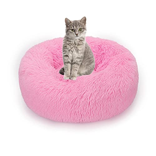 SEDOXX Dickes Katzenbett Donut Kitty Bett Rundes Haustierbett Plüsch Kuscheltier Zwinger Welpe Sofa Katzennest Flauschig Mittlere Kleine Hunde für Indoor Katzen Verbesserung des Schlafes,40 cm,Pink2 von SEDOXX