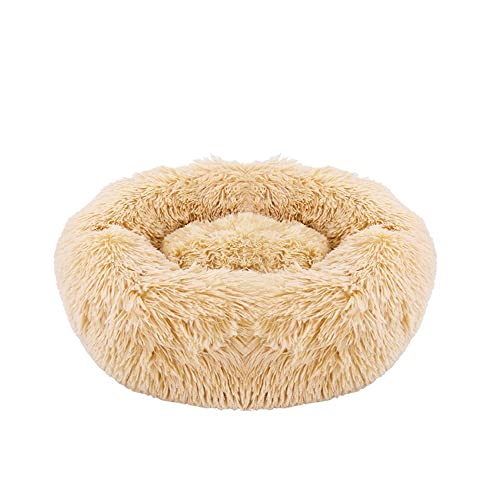 SEDOXX Donut Haustierbett Hundebett Flauschiges Katzenbett für drinnen Katzen Kleine Hunde Plüsch Schlafbett Weich Beruhigendes Hundebett für Welpen Katzenkissen Bett Gelenkentlastung, 70 cm, Beige von SEDOXX