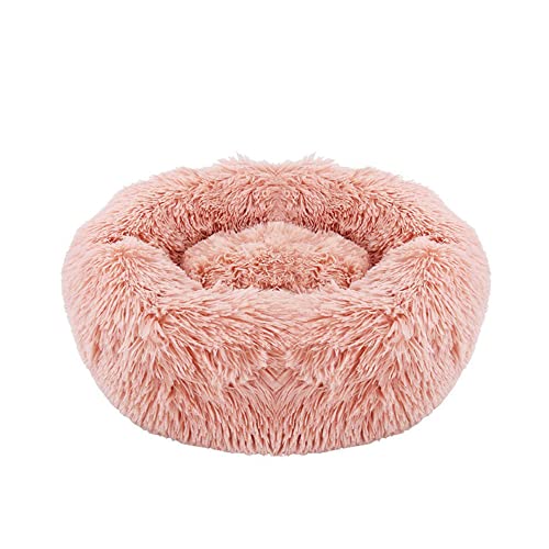 SEDOXX Donut Haustierbett Hundebett Flauschiges Katzenbett für drinnen Katzen Kleine Hunde Plüsch Schlafbett Weich Beruhigendes Hundebett für Welpen Katzenkissen Bett Gelenkentlastung, 90 cm, Rosa von SEDOXX