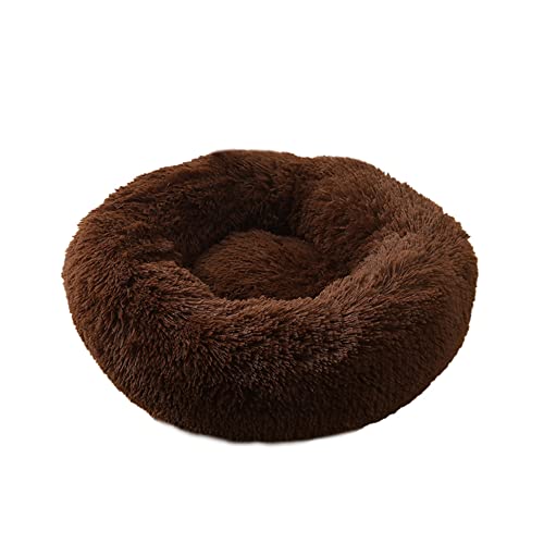 SEDOXX Donut Haustierbett Hundebett Flauschiges Katzenbett für drinnen Katzen kleine Hunde Plüsch Schlafbett Weich Beruhigendes Hundebett für Welpen Katzenkissen Bett Gelenkentlastung 110 cm, Braun von SEDOXX